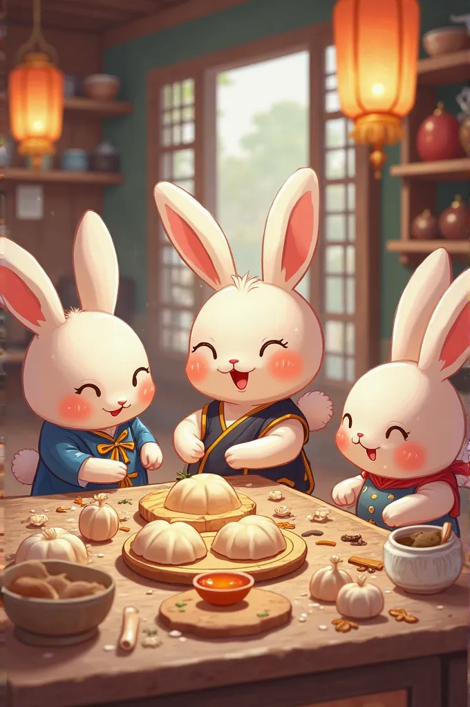 I want a video showing rabbits making Chinese chouchi