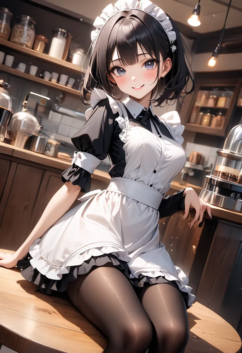 ((smile)), (Cowboy Shot), ((Formal maid costume, apron, skirt, pantyhose)), ((Shiny Costumes)), skindentation, break, skinny, alone, solo, Masterpiece, highest quality, highest quality, 16K, incredibly absurd, highly detailed, 2.5D, ai-generated, delicate ...