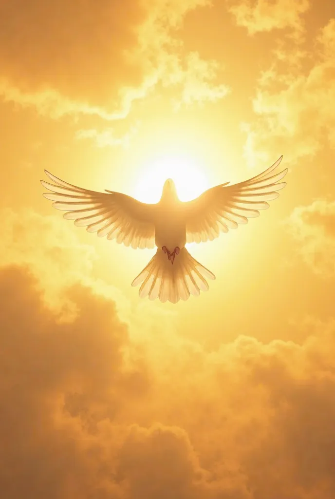 A dove flying against a golden sunrise, representing peace and the presence of the Holy Spirit.