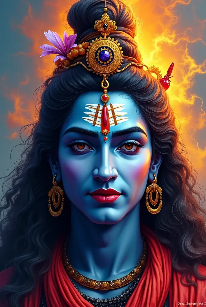 Can you create me colourful and aesthetic Nandi Maharaj of Lord Shiva. Which should hold only the face for a beautiful Portrait. Face should be Calm as this, I’m going to gift to hang as home decor It should not be artificial