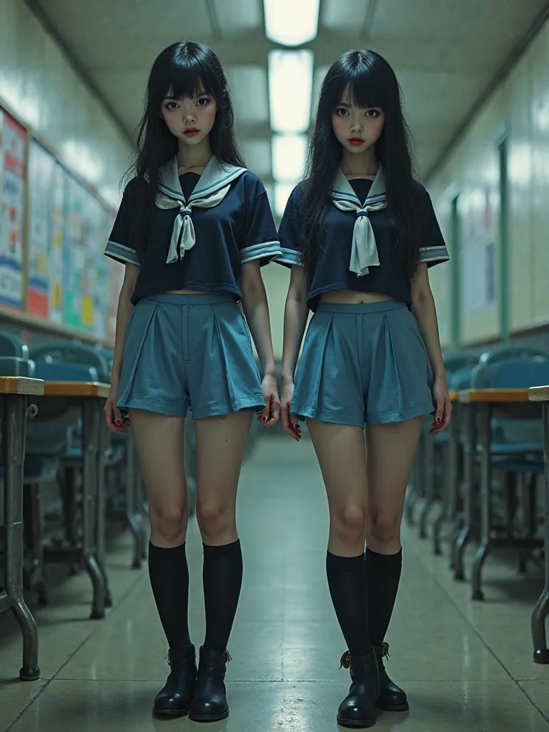 TWO GIRLS　　 pants,２Female high school students wearing light blue high-leg bloomers on both lower bodies　Female high school student brainwashed and controlled by Zeragil　２Do people wear dark blue short-sleeved sailor suits on their upper bodies　２Female hig...