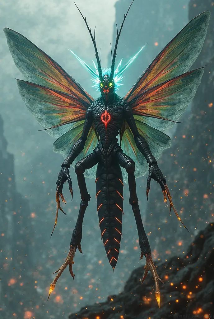 head:

Kurokami's head has a elongated shape, similar to that of a giant dragonfly, with a pair of multifaceted eyes that shine with an emerald green glow. These eyes give him a completely panoramic vision and allow him to perceive his enemies from great d...