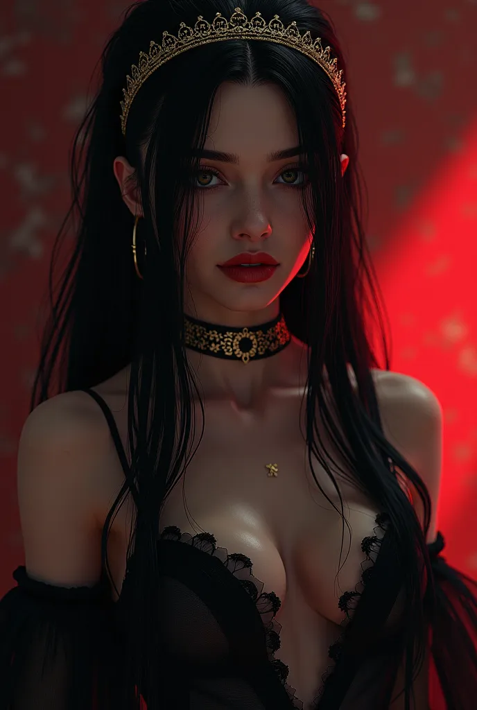 ((RAW photos),  absurd, (absurd resolution)), masterpiece, best quality, (Extremely detailed 8k unity CG wallpaper), (best illustration), (best shade), Realistic lighting, detailed and beautiful shine, (( 21 years old)), chica, long black hair, black queen...