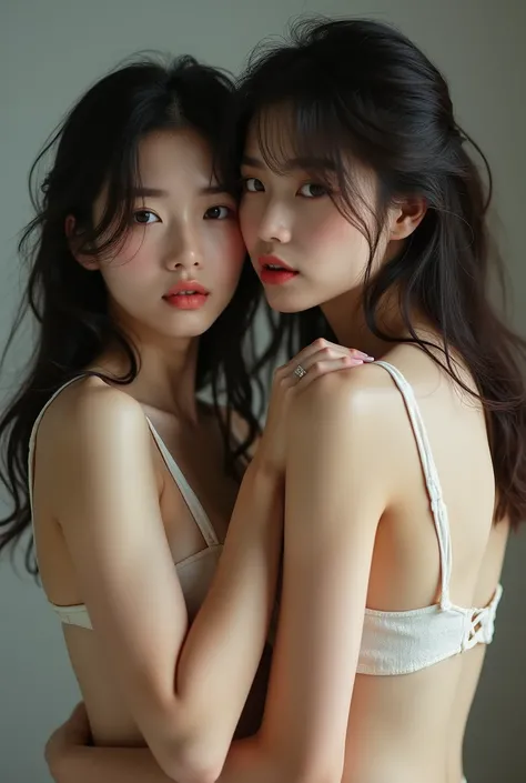 korean girls with down blouse in nude