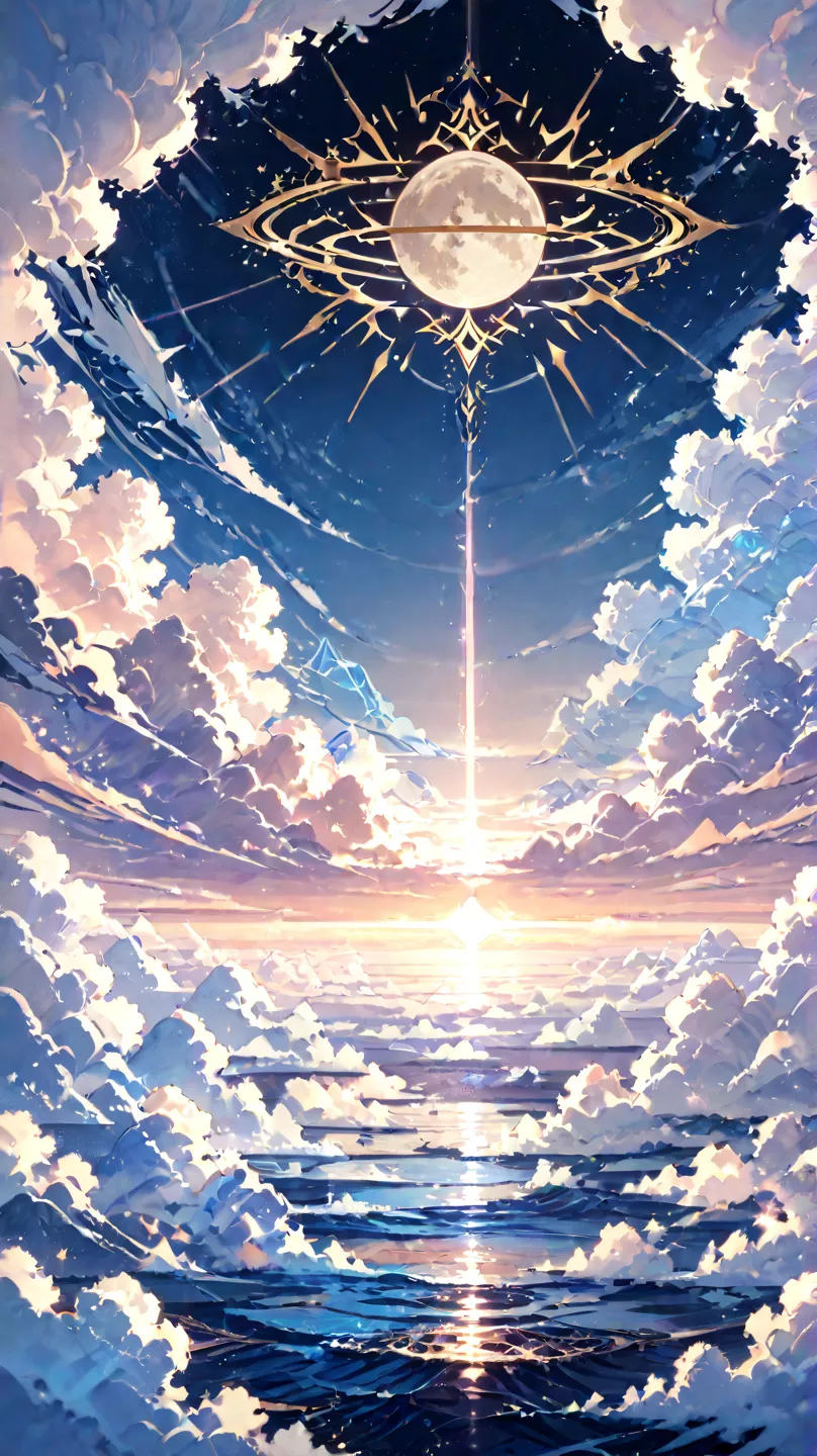 A stunning sea of clouds illuminated by the soft glow of the moon (or the first rays of dawn). Stars (or a hint of the rising/setting sun) are visible above the clouds, adding a sense of wonder and vastness. Makoto Shinkai inspired, highly detailed, no hum...