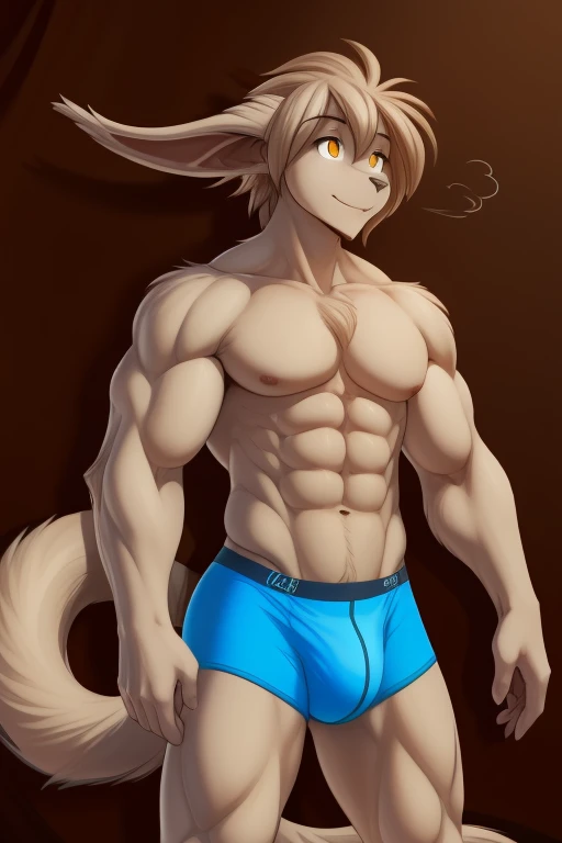 ,(correct anatomy male ,детальный персонаж  Keith Keiser (TwoKinds), yellow eyes, medium hair, light brown hair, body Light brown,  portrait,  long tail , long ears ,drawing ears and tail , beautiful face, the tail grows from the coccyx , massive tail,  :1...