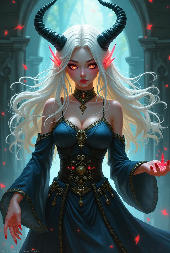 Anime demoniss bard, beautiful face anime painting style, white hair, full body, dnd bard, 