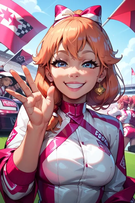  Sakura Miko、 Race Queen、smile、 Waving Checkered Flags 