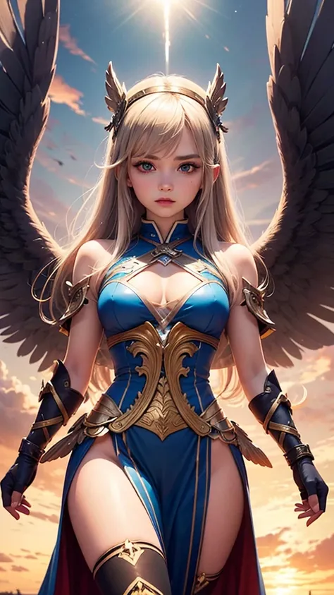 Produces high resolution 8k 2.5D images with a fantastic and uplifting atmosphere. Features fantastic scenes of loli characters with oversized wings that resemble majestic birds of prey. This  Valkyrie loli from Norse mythology.Guide the souls of countless...