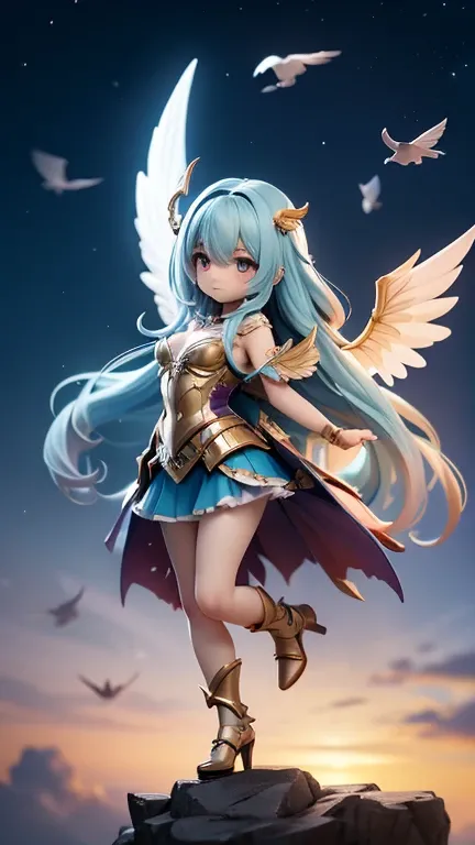 Produces high resolution 8k 2.5D images with a fantastic and uplifting atmosphere. Features fantastic scenes of loli characters with oversized wings that resemble majestic birds of prey. This  Valkyrie loli from Norse mythology.Guide the souls of countless...