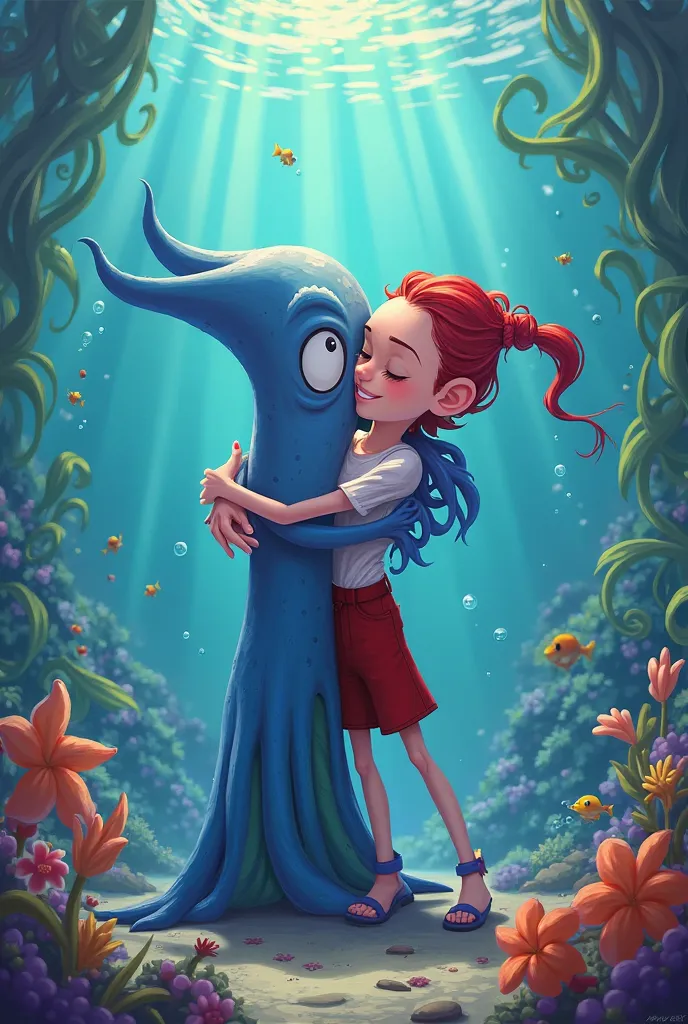 Ursula and Rayman hug