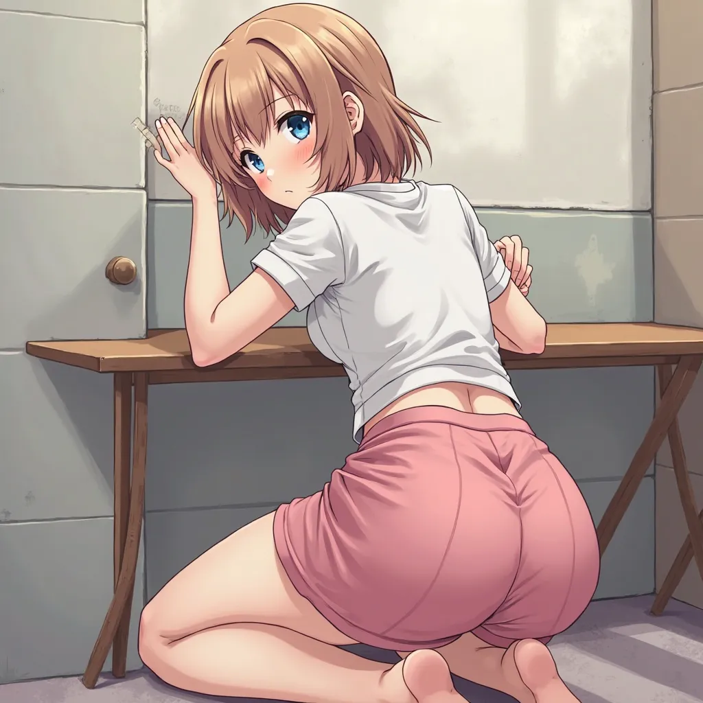 attractive young woman, by rubio, blue eyes, short pink skirt, White shirt, big butt, forward lean, naked , naked , Masturbate , crouched, backward, show your ass, leaning on a table, squat,naked
Anime style drowning 