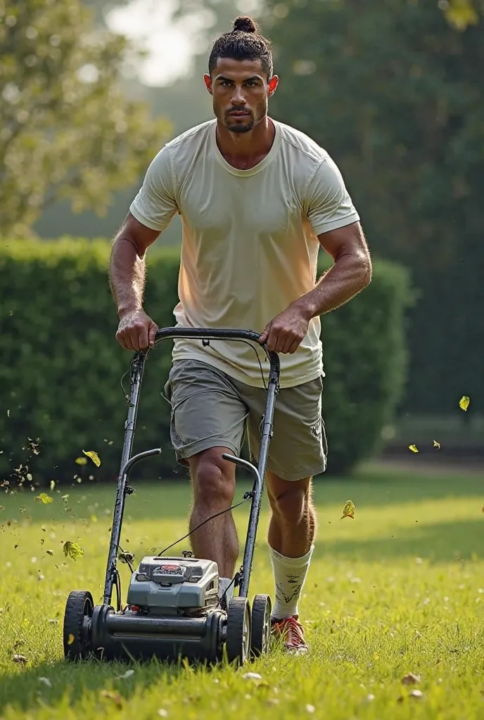 Cristiano Ronaldo cutting grass