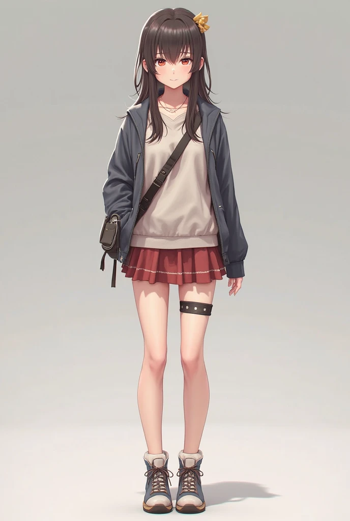 A realistic, beautiful anime girl, facing directly at the camera, with her full body visible, including feet, legs, and shoes. The design should have high detail and realistic textures, suitable for 3D modeling in Blender.