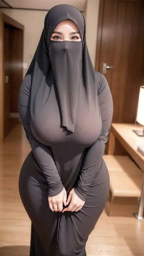 (Masterpiece, Best quality, High quality:1.4), (Curvy:1.1) (Full body shot:1.1), ((huge breast)), (Large breasts:1.1), 8K, high quality, nice lighting, soft lighting, realistic, dark eyes, sexy, big breasts, thighs, wide hips, malaysia tight dress, black l...