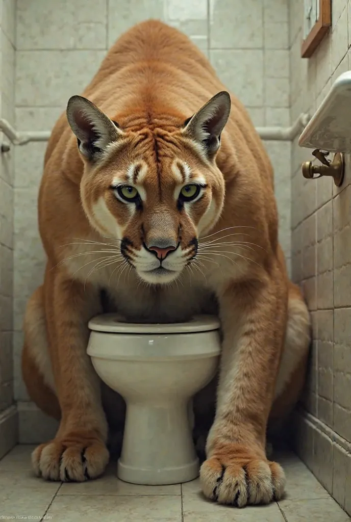 A giant puma that poops in the toilet