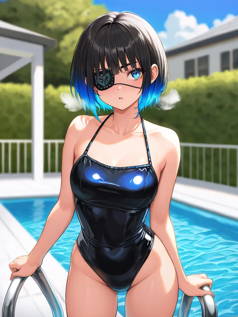 ((((  masterpiece)))), (((( top quality)))),  High Resolution,anatomically correct,masterpiece,Top Quality,1 girl,solo,is erotic,Pervert,racy,Invite,Alluring,has a red face,rough breath, from yubi,Shine, black hair,Short Hair, blue inner color ,blue eyes,b...