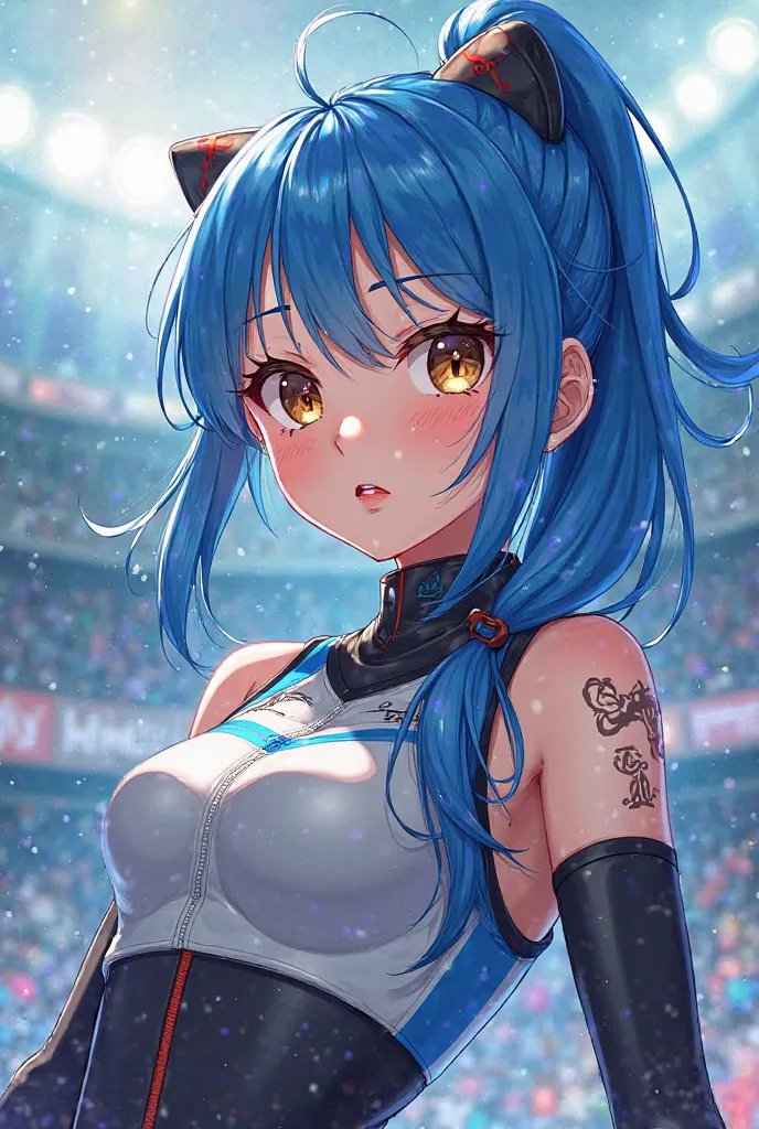 Girl from the anime Blue Lock blue hair and brown eyes