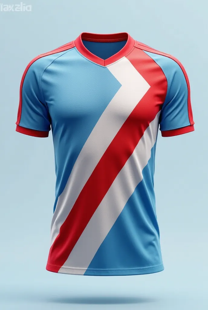 Football shirt with thick and thin stripes in light blue, white and red 