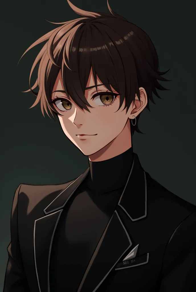 anime guy, brunette,  , brown eyes, black clothes