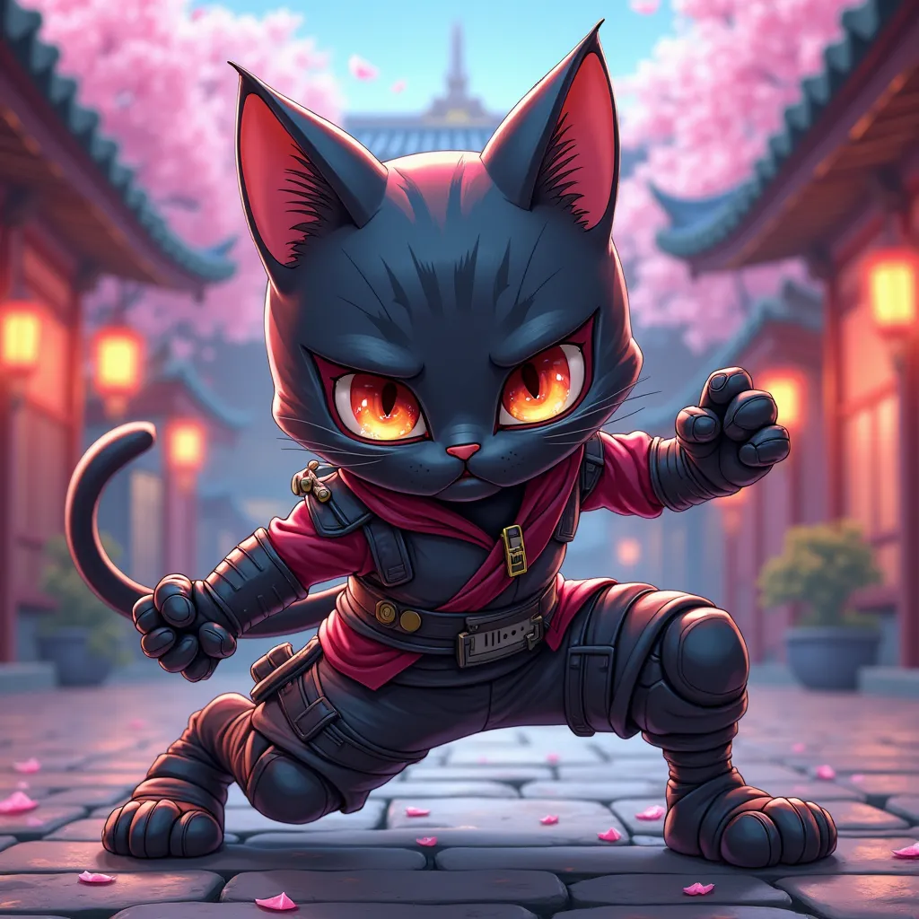 A cat in ninja clothes, 3d cartoon style