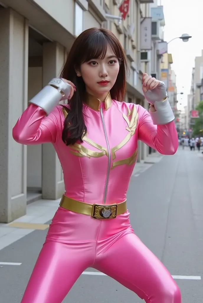 ピンクの power rangers, Cinematic Writing, 超High Resolution, masterpiece,  accurate, Super Detail, advanced details, high quality, Award-winning, Highestの品質, Highest, 16k, detailed face, realistic textured skin, perfect anatomy, Perfect Fingers, One Girl, real...