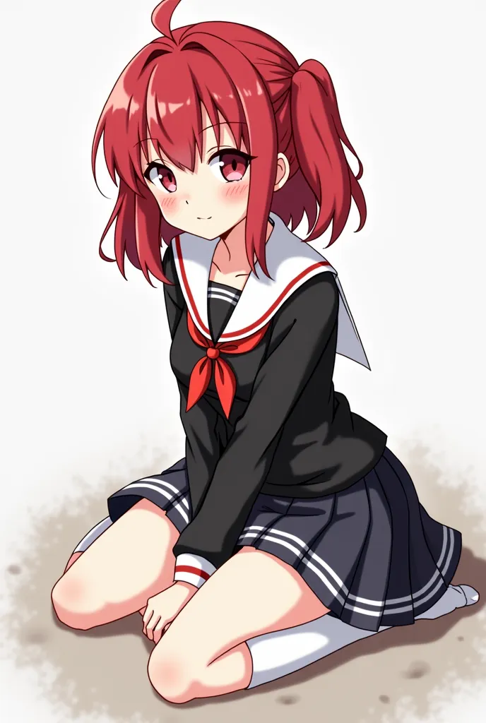 anime girl with red hair and black and white outfit sitting on the ground, an anime drawing inspired by Li Shida, trending on pixiv, shin hanga, kantai collection style, ayaka genshin impact, from girls frontline, female protagonist 👀 :8, from arknights, g...