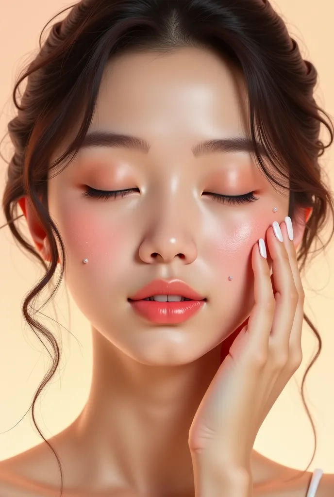 Create a vector, from a woman by applying a cream on her blemished skin, What removes blemishes. An Asian woman to have more aesthetics 