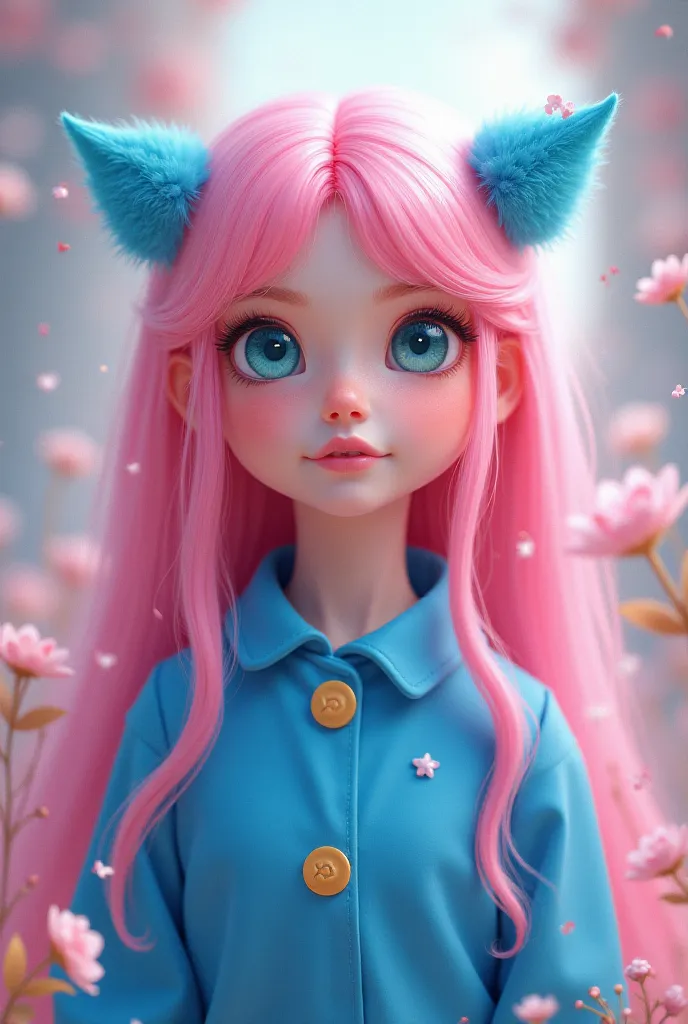 Girl with pink hair and blue clothes 