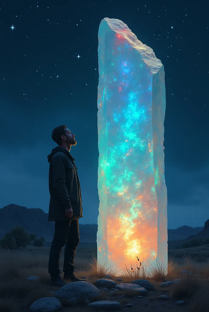 Man leaning against an opal on a dark night