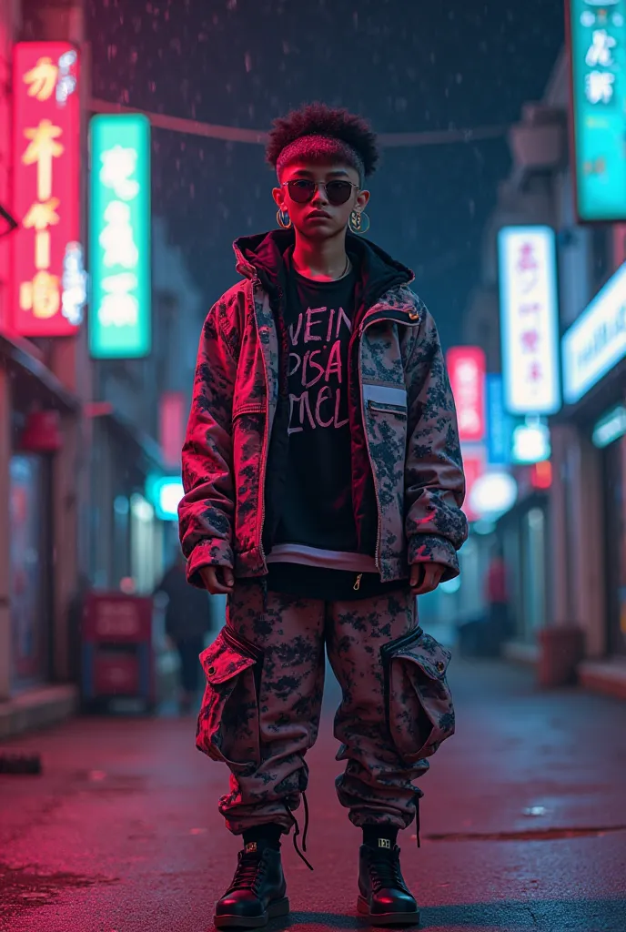 Une image streetwear  pour une seule personne  a ec effet neon et perspectives 