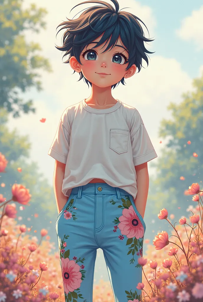 Anime boy in Blue Floral leggings