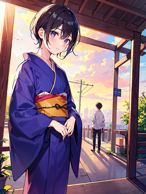 boy in a woman's kimono　