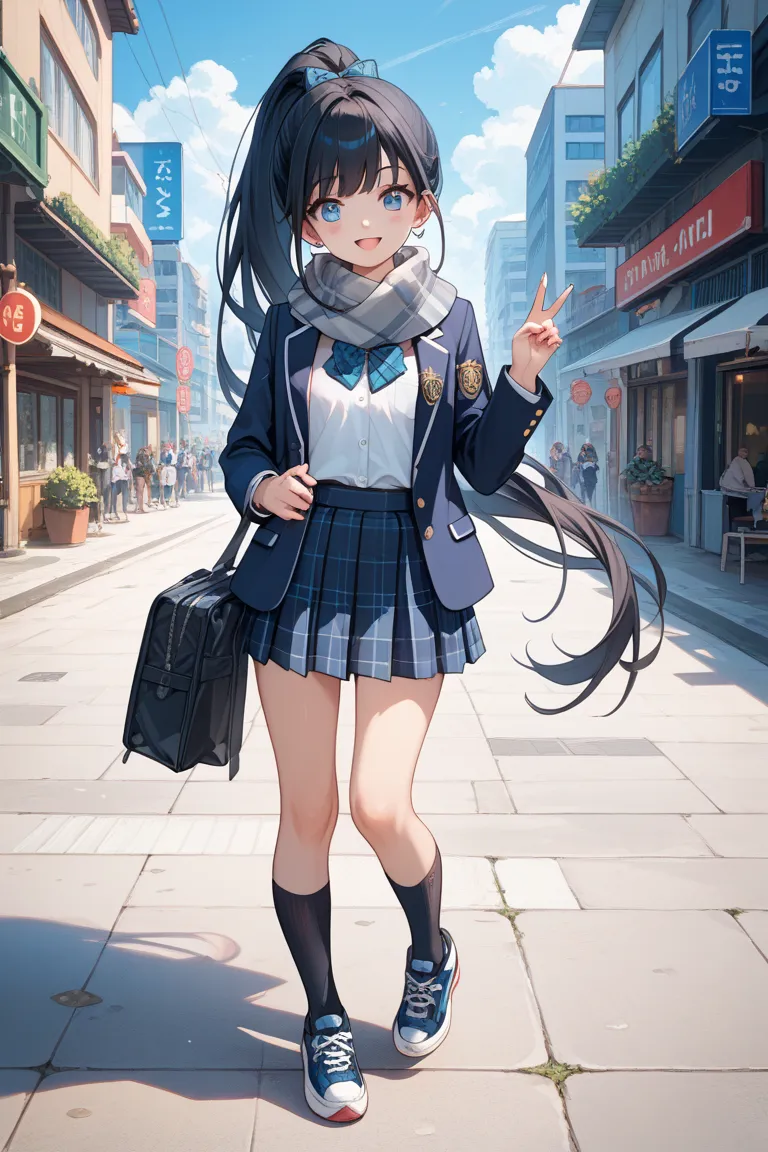 A very young and incredibly cute  Japanese girl in her first year of junior high school. She has beautiful black hair tied in a very long ponytail with a black ribbon and her bangs parted in the center. She is very small at 132cm tall, with a petite, slim ...