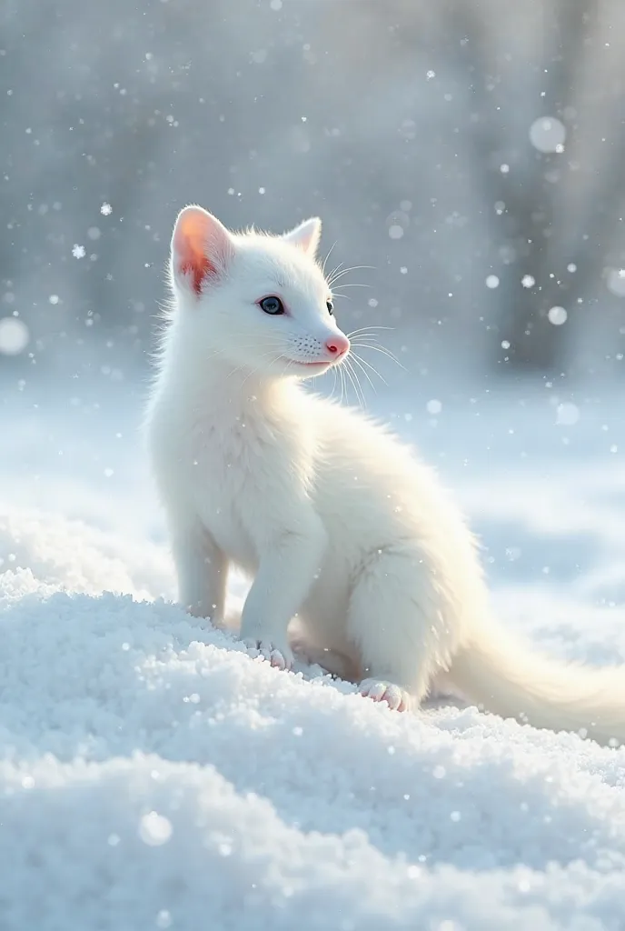 A white weasel in the snow