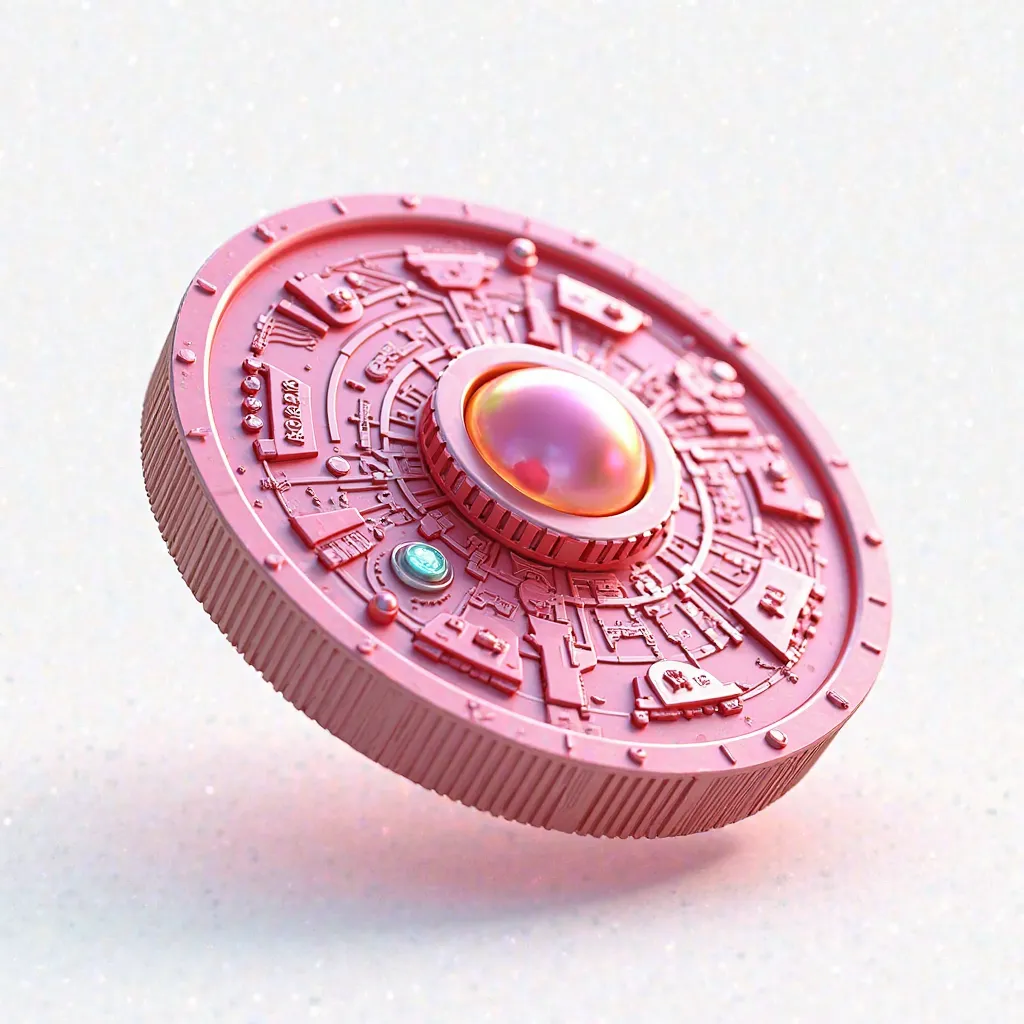 pink gold coin 3d cute theme cyber scifi white background