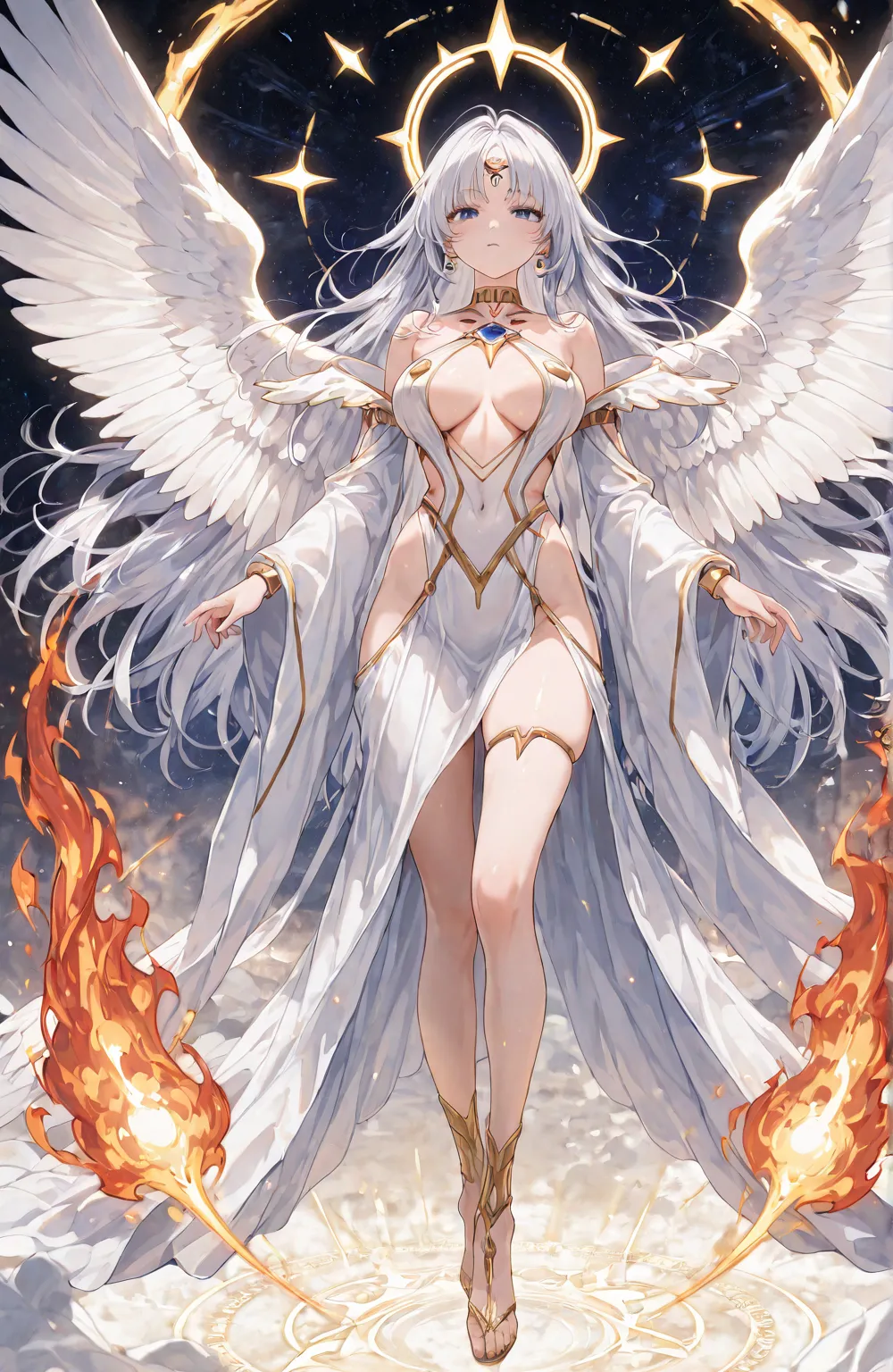  Guardian Angel and the Divine Flame, amazing and shocking image, very detailed and impeccable, Definition of 4K, full body,