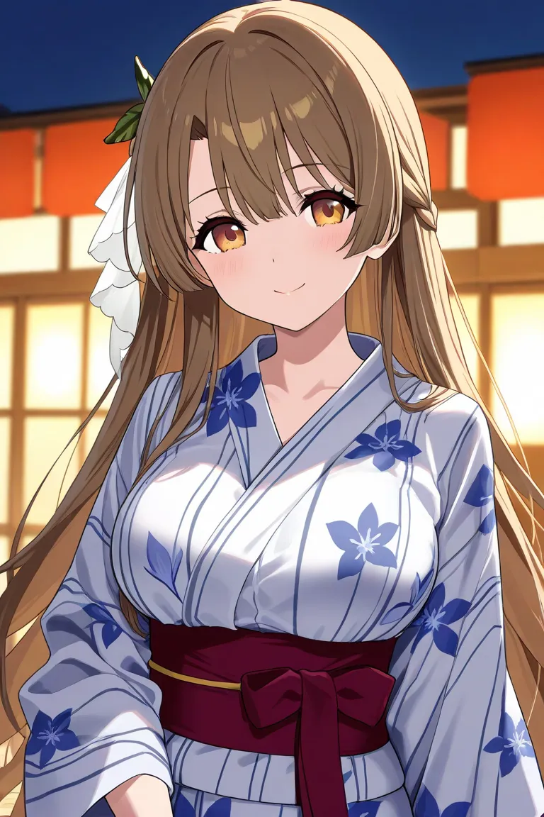 Brown-haired Satono Diamond wearing a yukata at a ryokan