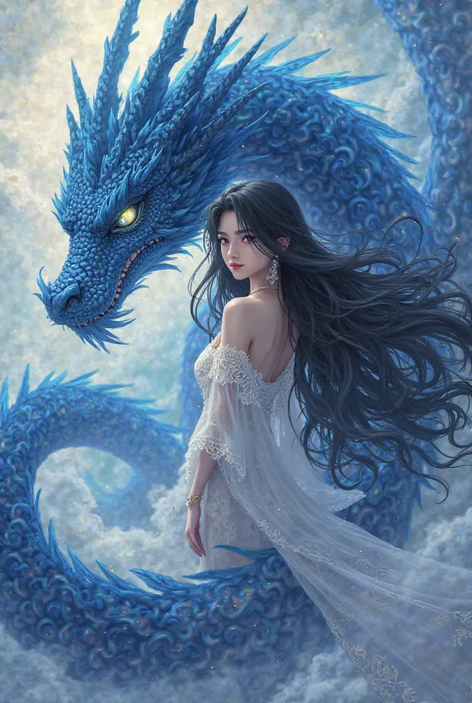 Blue dragon with black hair Anime girl 