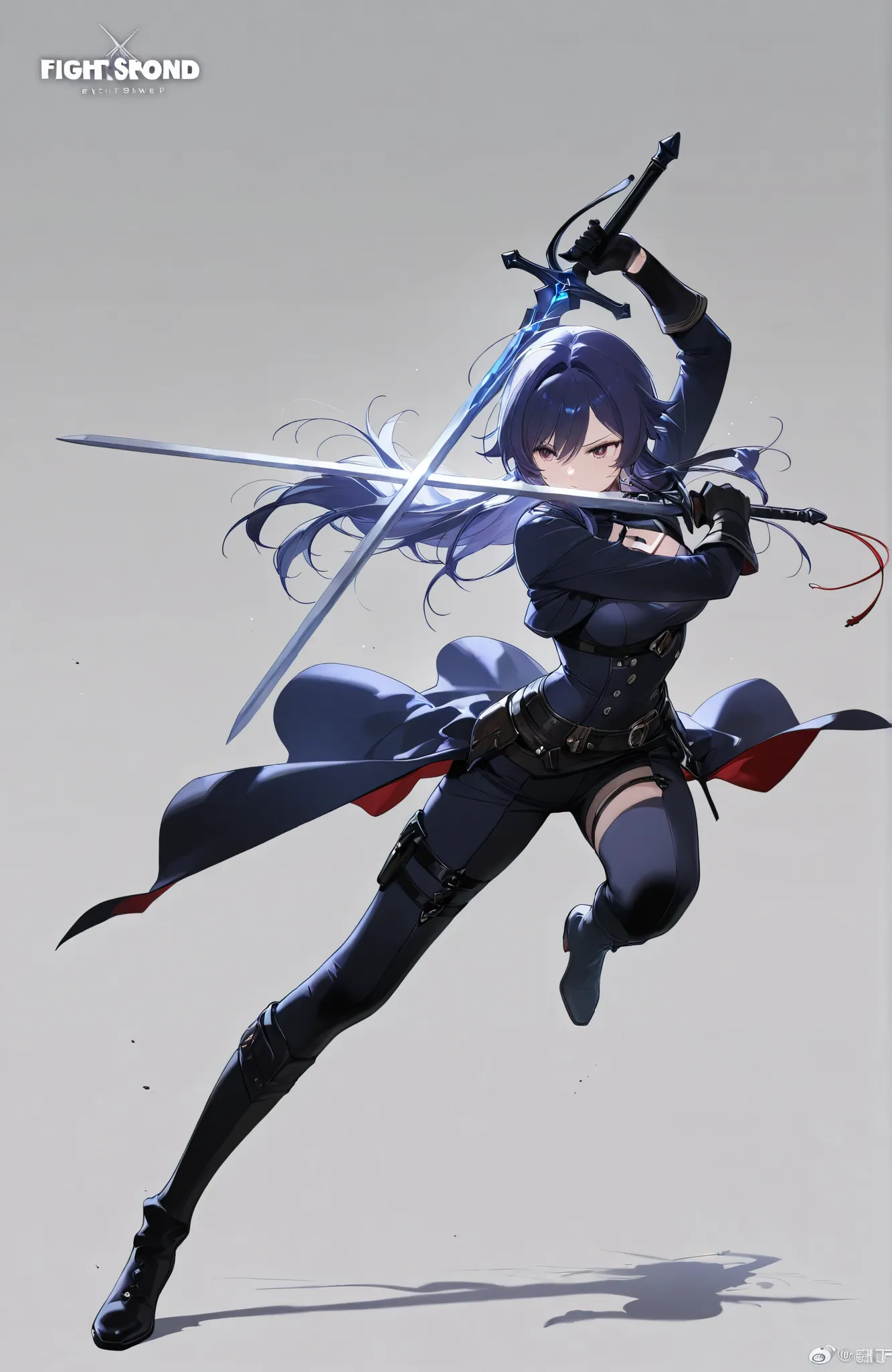 full body,  fight scene、full body、Long sword、simple background、First