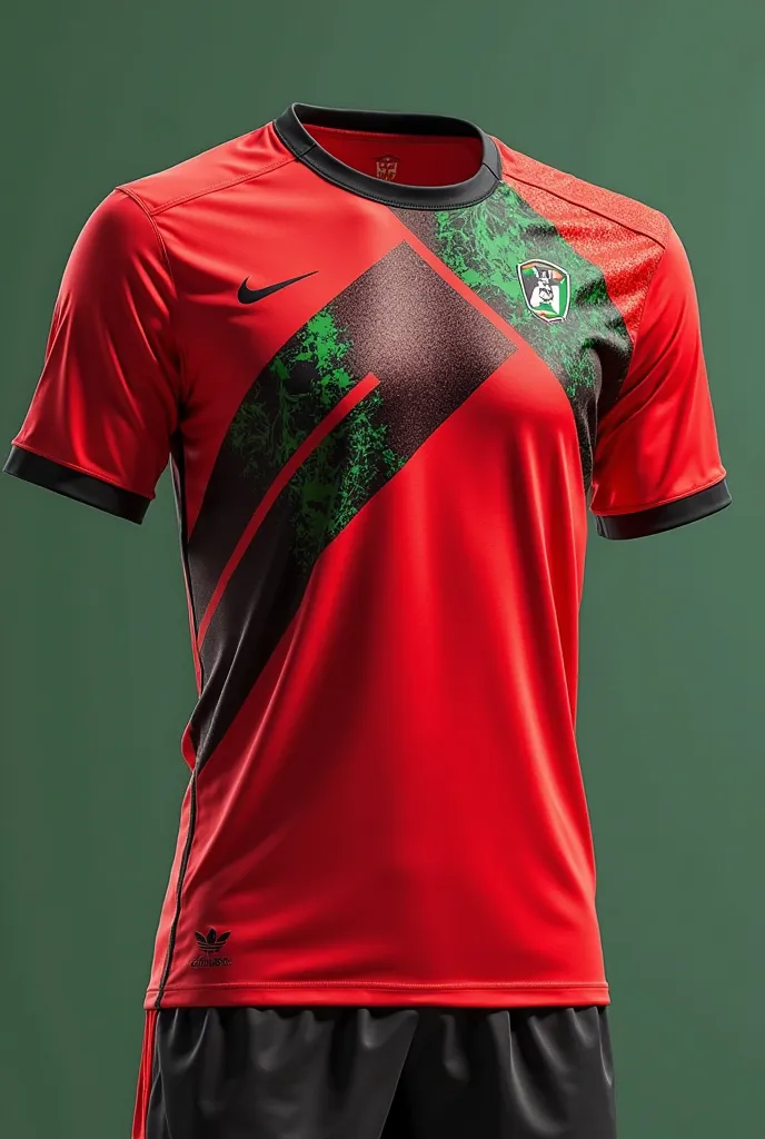 red street running shirt with black and green details, Designed soccer jersey style