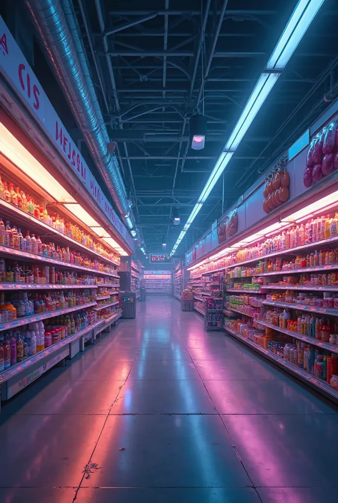 supermarket at night no people with bright light