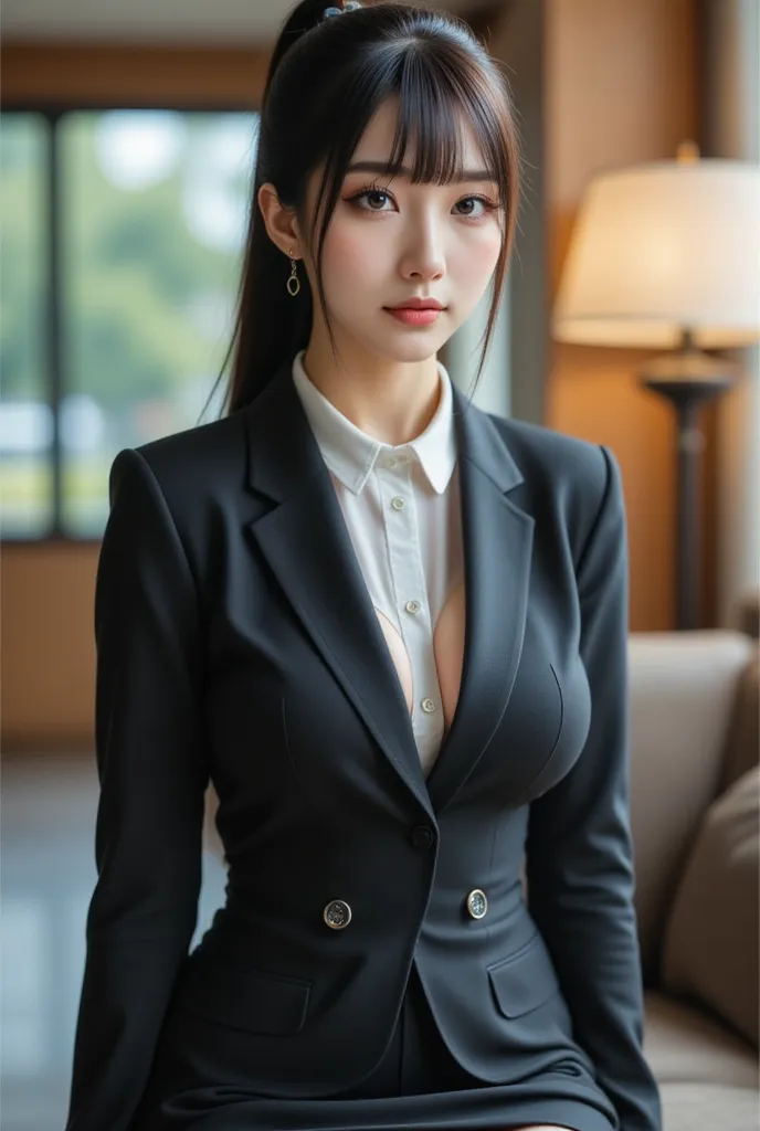 Highest Quality,  Photo Writing, high resolution, clear focus,  masterpiece,
Super beautiful Japanese woman, This woman is the boss of the company, looks like a fearsome female dominator, Condescending Gaze ,  charming gaze , Staring at the audience, Big b...