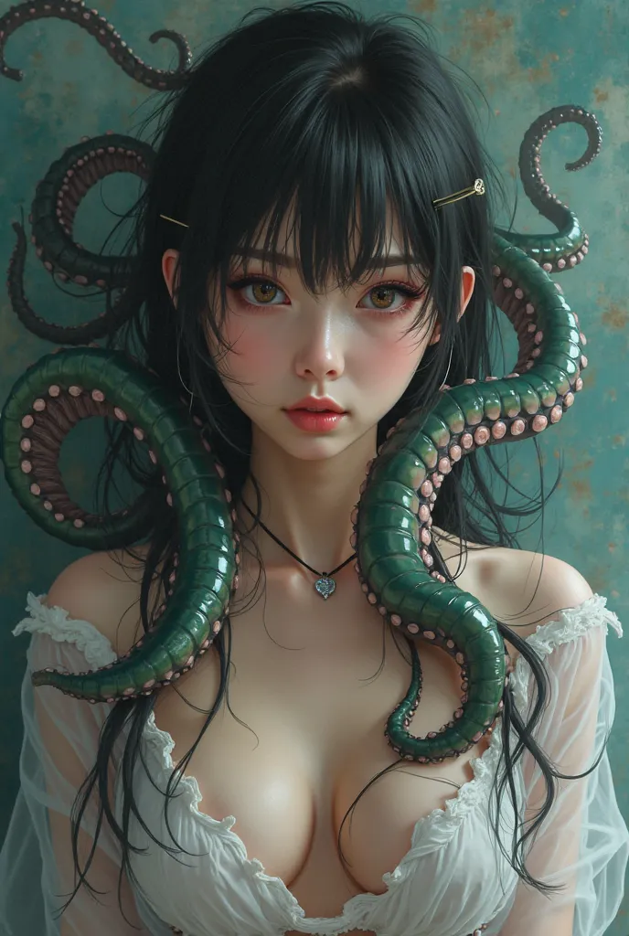 Korean high school girl with nipples is being sucked by tentacles