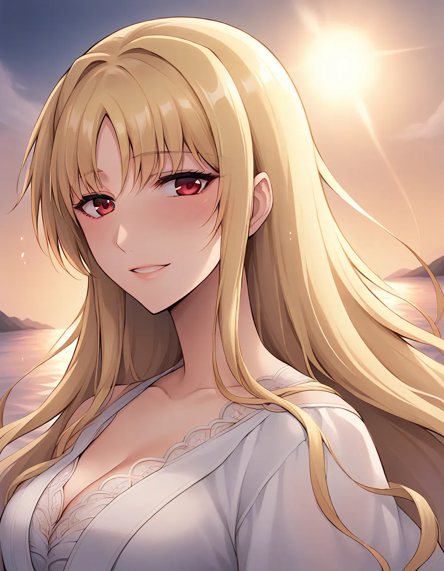 score_9, score_8_up, score_7_up, Ishigaki Takashi , Fate Testarossa, 1 girl,   blonde hair, , long hair, 
BREAK
A breathtaking anime-style illustration of a young girl standing by the ocean during a golden sunset. She has long, flowing blonde hair adorned ...