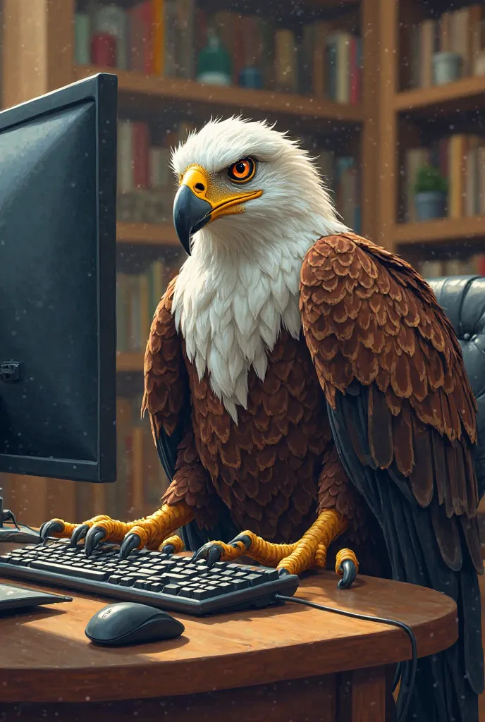 Photo of a Corinthians eagle playing on the computer 
