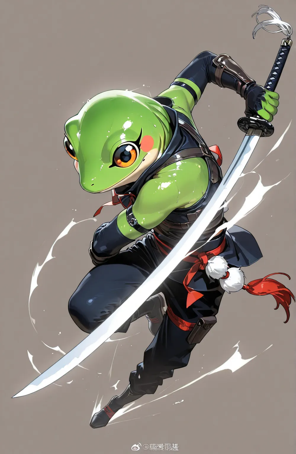 full body,  fight scene、Long sword、simple background、dynamic、Superb Details、high image quality、eyes like frogs