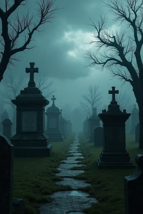 8k, clear image, realism, realistic, cemetery, dark cloudy