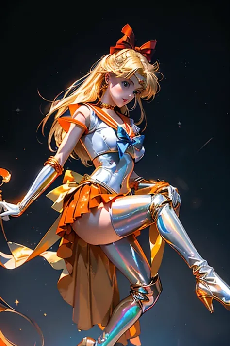 full: 1.3, to stand, masutepiece,.3D, Realistic, Ultra-micro photo, of the highest quality, ultra-detailed CG unity 8k Wallpaper, From below, Intricate details, (1 woman), 28 years old,((SV1, Sailor Senshi Uniform, Orange skirt, elbow groves, tiarra, Orang...