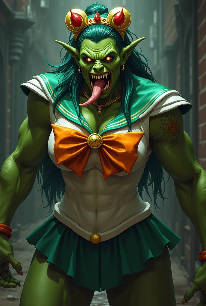 The Green Orc Assassin, Slurp down the ferocious Sailor Venus、Digested 

Also, wear a Sailor Venus suit from Sailor Moon
